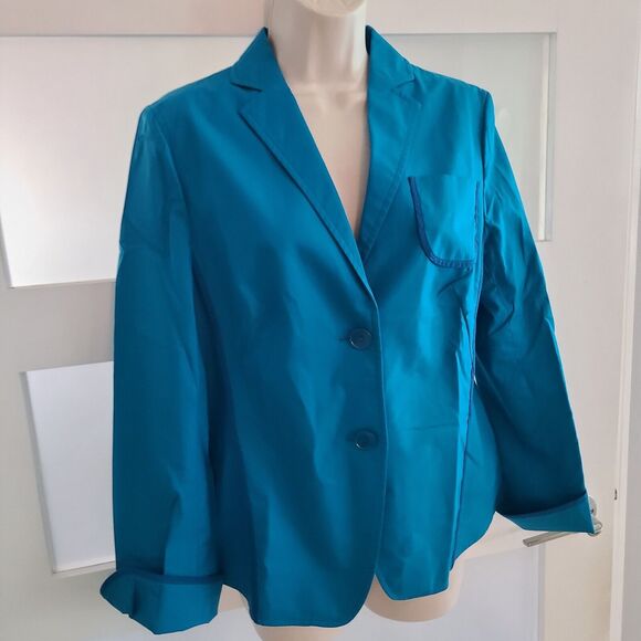 Akris Punto Jacket Women Blue Cotton 2 Buttons  Pocket 3/4 Sleeves US Sz 10 - Picture 6 of 10